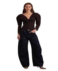 Avec Les Filles Women's Exaggerated-Sleeve Bow Top