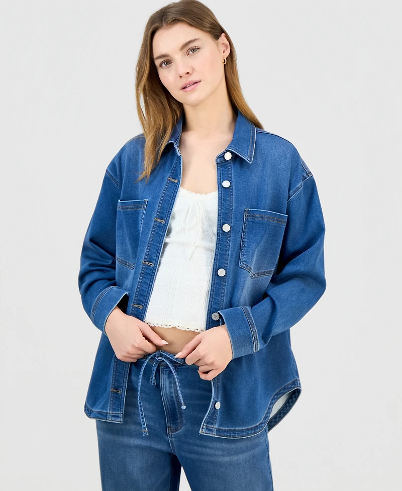 Indigo Rein Juniors' Knit Denim Button-Up Shirt