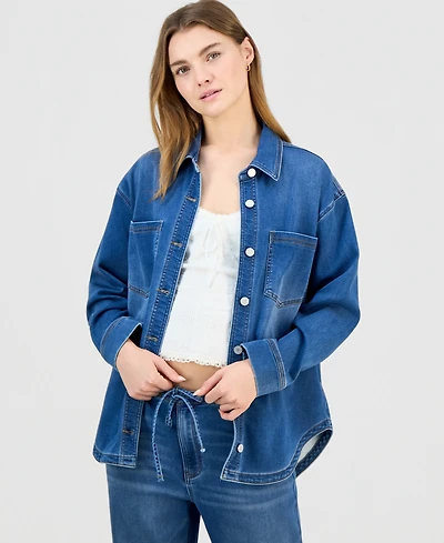 Indigo Rein Juniors' Knit Denim Button-Up Shirt