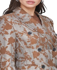 Avec Les Filles Women's Long Sleeves Plaid Floral Blazer