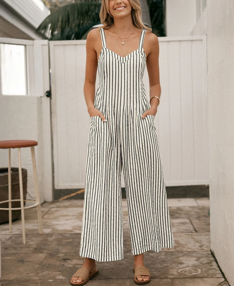 Cupshe Women's Striped Smocked Cutout Back Wide Leg Jumpsuit