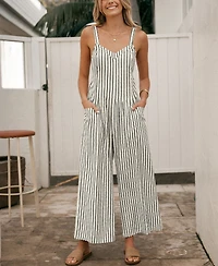 Cupshe Women's Striped Smocked Cutout Back Wide Leg Jumpsuit