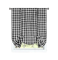GoodGram Buffalo Check Plaid Gingham Tie Up Window Single Curtain Shade - 42 in. W x 63 L, Taupe