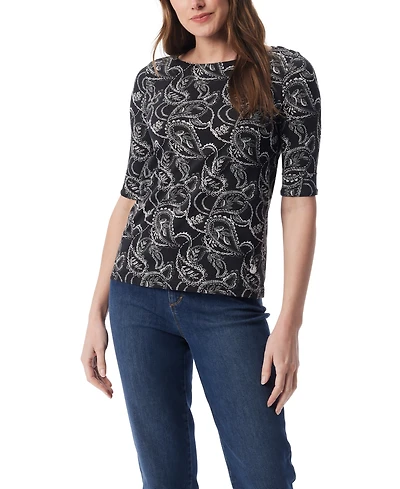 Gloria Vanderbilt Women's Alanis Printed Cuffed-Sleeve T-Shirt
