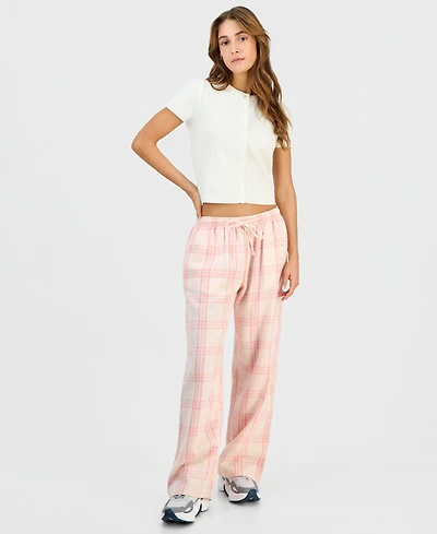 Self Esteem Juniors' Plaid-Print Tie-Waist Wide-Leg Pants