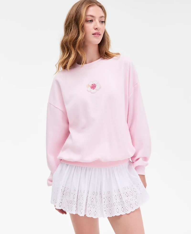 Just Polly Juniors' Long-Sleeve Beaded Crewneck Sweatshirt