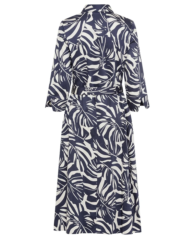 Olsen Women's Palm Print A-Line Midi Shirt Dress