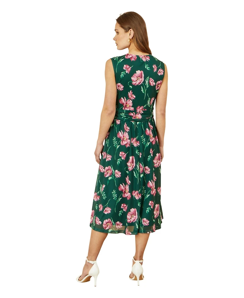Yumi Women's Floral Mesh Midi Skater Dress