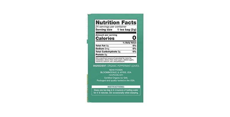Now Foods Peppermint Tea, 24 Bags