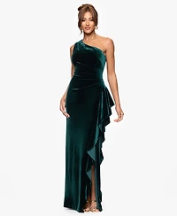 Xscape Petite Long Velvet Off-The-Shoulder Dress