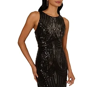 Adrianna Papell Women's Sequin Crewneck Sleeveless Gown