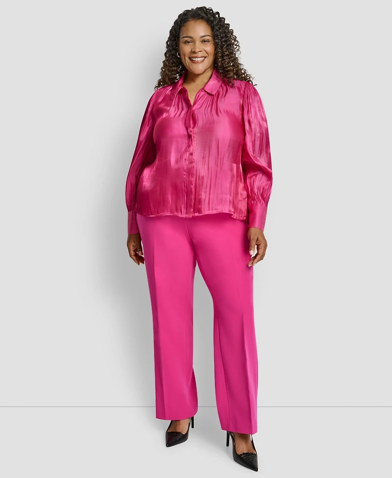 Dkny Plus Balloon Sleeve Collared Neck Top