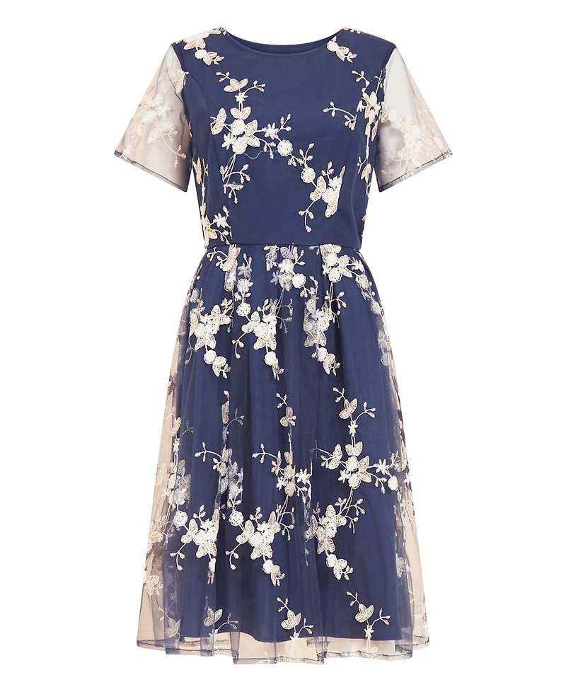 Yumi Women's Embroidered Floral Skater Dress