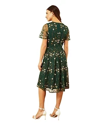 Yumi Women's Embroidered Floral Skater Dress