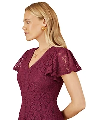 Yumi Women's Short Sleeve Lace Midi Skater Dress