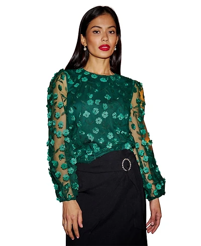 Yumi Women's Long Sleeve Sheer Floral Top