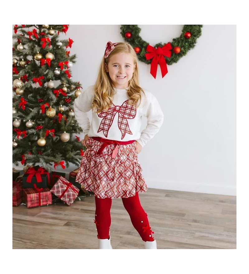 Sweet Wink Baby Girls Christmas Plaid Bow Patch Sweatshirt