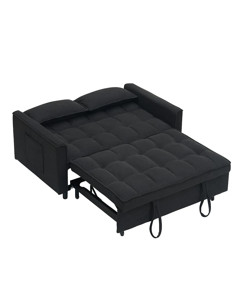 Maison Boucle Corduroy Loveseat Sofa Bed with Adjustable Backrest, Pull-Out Tufted Sleeper Couch for Small Spaces, Dorms, Apartments-Maison