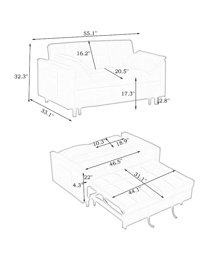 Maison Boucle Corduroy Loveseat Sofa Bed with Adjustable Backrest, Pull-Out Tufted Sleeper Couch for Small Spaces, Dorms, Apartments-Maison Boucle