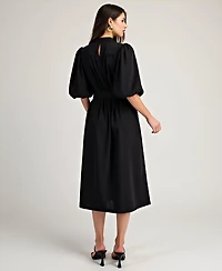 Modenaire Women's Belted Puff Sleeve Midi Dress