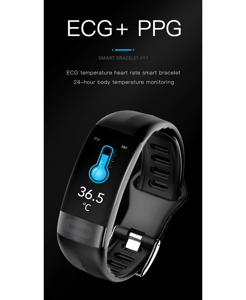 Ruxing Smart Advanced Health Monitoring Smart Bracelet with Ecg and Temperature Tracking -Blue