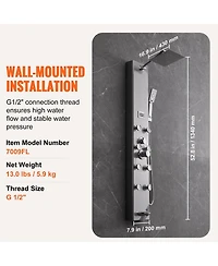 Rainsken Shower Panel System, Stainless Steel Wall-Mounted Shower Set 5 Shower Modes, 8 Massage Jets, 3-Setting Handheld Shower Head