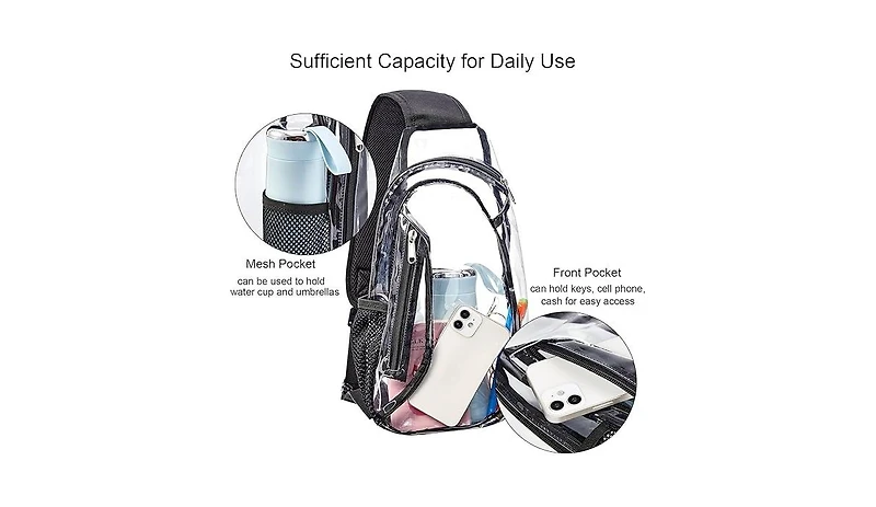 Clear Sling Bag, Stadium Approved Pvc Crossbody Backpack, Clear Casual Chest Daypack for Hiking, Stadium or Concerts
