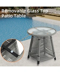 Dyhome 3 Pieces Outdoor Patio Furniture Set Woven Rope Chairs with Table and Soft Cushions