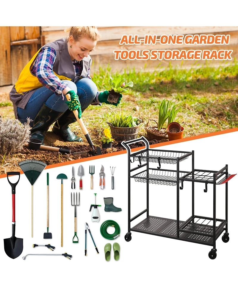 Mythinglogic Rolling Garden Tool Organizer – Rake/Shovel Rack for Garage & Shed