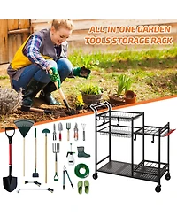 Mythinglogic Rolling Garden Tool Organizer – Rake/Shovel Rack for Garage & Shed