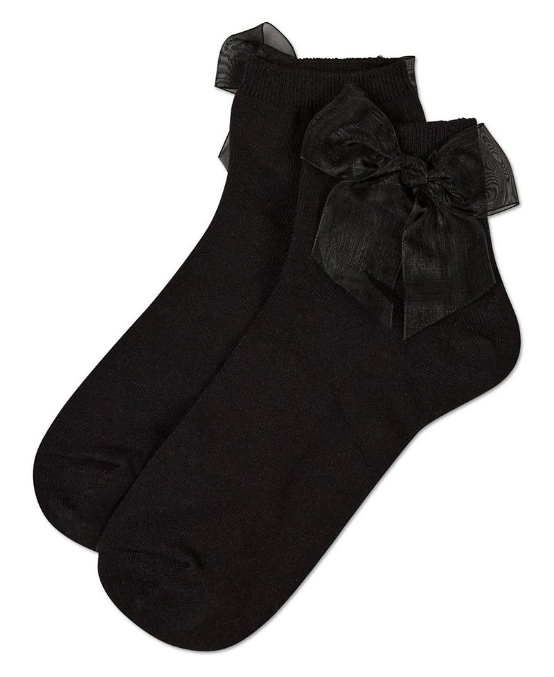 MeMoi Women's Cotton Rich Tulle Bow Trimmed Ankle Sock