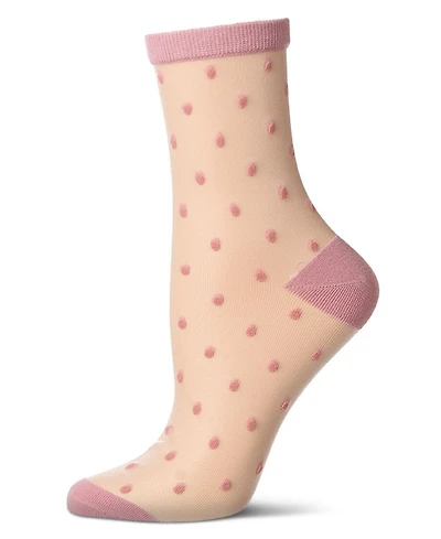 MeMoi Women's Sheer-All-Over Polka Dot Ankle Sock