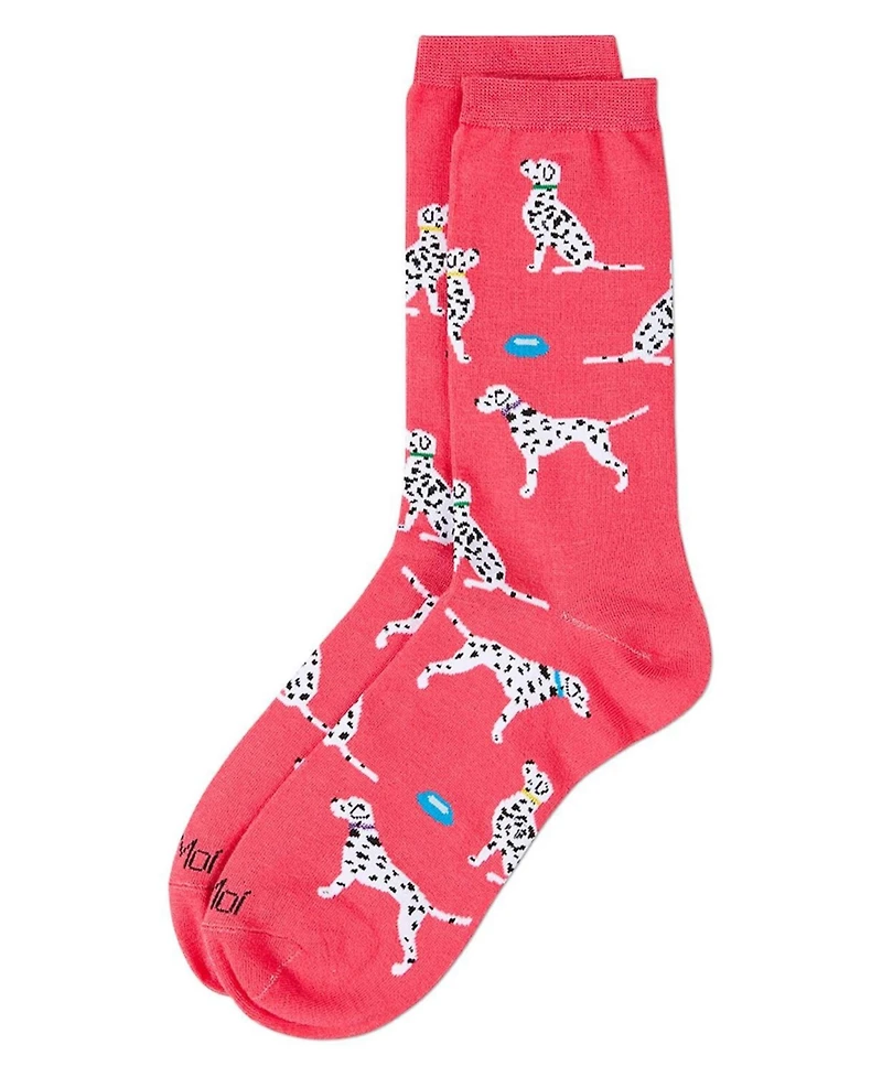 MeMoi Women's Dalmatian Themed Rayon Blend Novelty Crew Sock