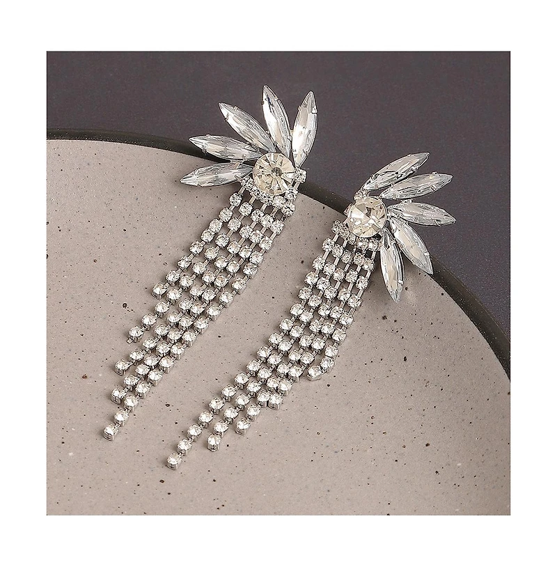 Sohi Women's Silver Bling Drop Earrings