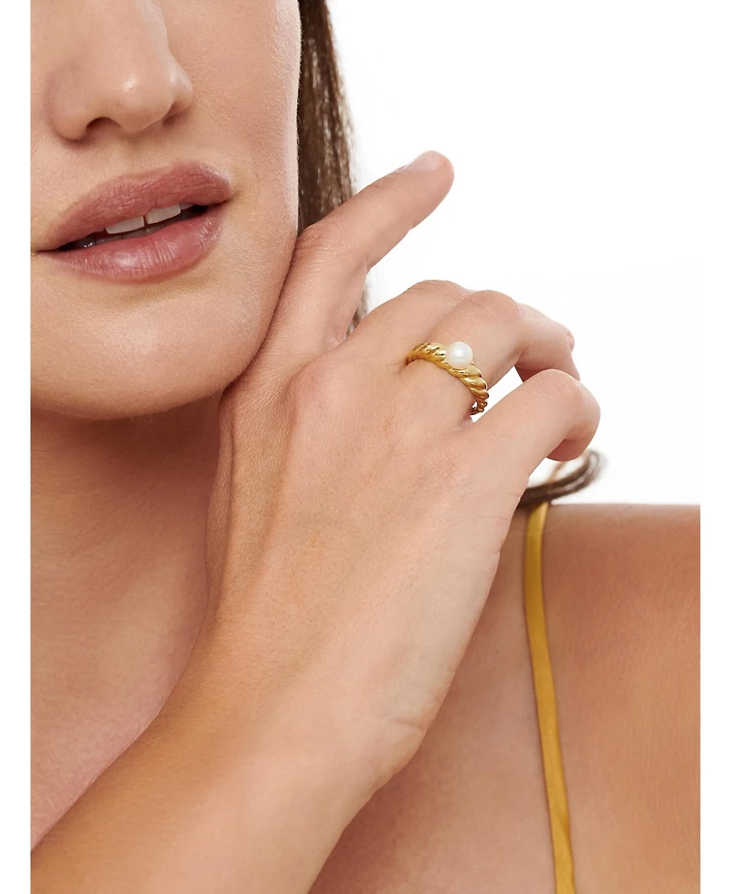 Devata Freshwater Pearl on Rope Ring Gold Plated Sterling Silver, 9