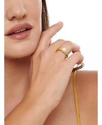 Devata Freshwater Pearl on Rope Ring Gold Plated Sterling Silver, 9