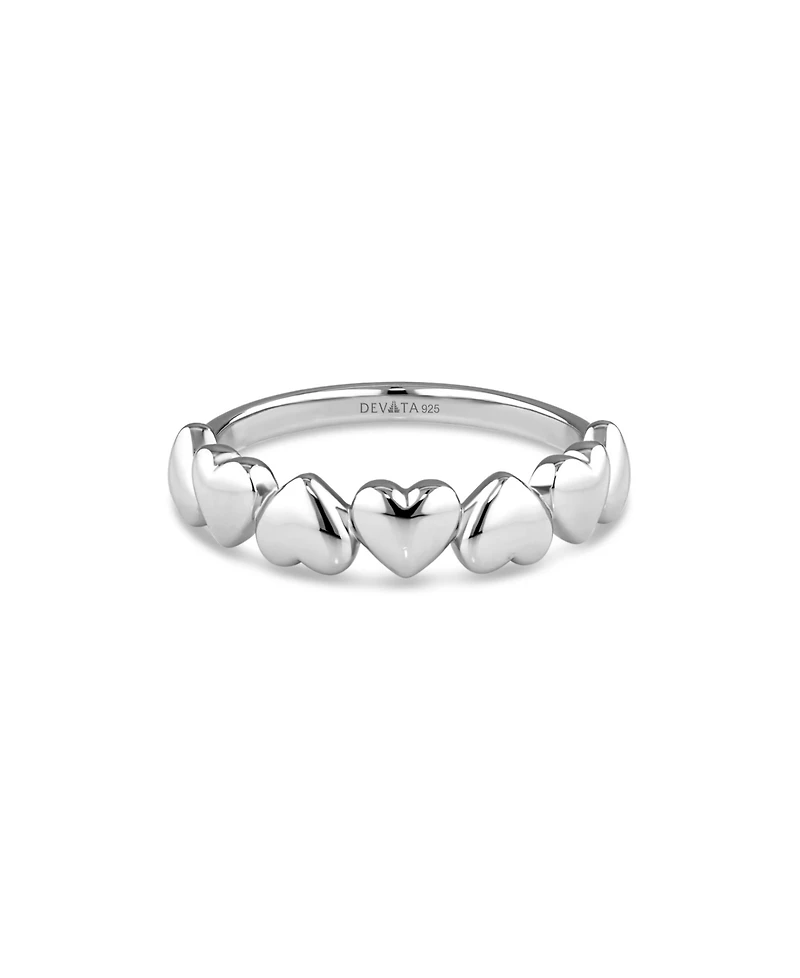 Devata Sweet Heart Ring in Rhodium Plated Sterling Silver, Size 8