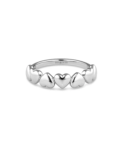 Devata Sweet Heart Ring in Rhodium Plated Sterling Silver, Size 8
