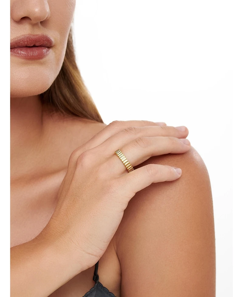 Devata Ribbed Band Ring Gold Plated Sterling Silver, 8