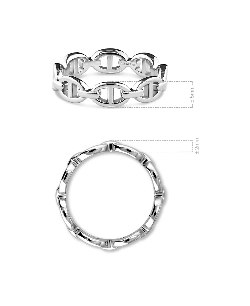Devata Mariner Link Ring in Rhodium Plated Sterling Silver