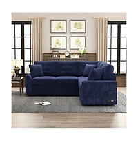 Maison Boucle 82.6" L-Shaped Pull Out Sleeper Sofa with Usb Ports, Power Outlets & Wheels, Modular Sectional Bed for Living Room