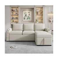 Maison Boucle 83.5'' L-Shaped Sleeper Sofa Bed with Reversible Chaise, Pull-Out Bed, Usb Ports, Cup Holders & Storage Drawers for Living Room