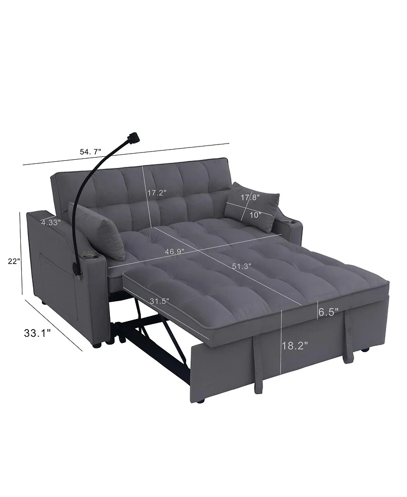 Tufted Convertible Loveseat Sleeper Sofa with Pull-Out Bed, Usb Charging & Cup Holders, Space-Saving 3-in-1 Design-Maison Boucle