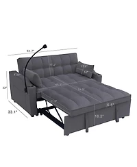Tufted Convertible Loveseat Sleeper Sofa with Pull-Out Bed, Usb Charging & Cup Holders, Space-Saving 3-in-1 Design-Maison Boucle