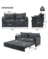 Maison Boucle 73.6" Corduroy Pull-Out Sleeper Sofa Bed with Usb & C-Type Ports, Side Storage, 3-in-1 Convertible Couch for Small Spaces
