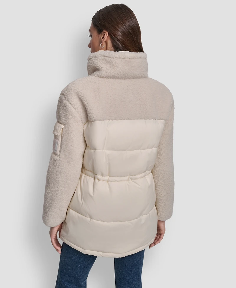 Dkny Jeans Women's Faux-Sherpa Puffer Mixed Coat