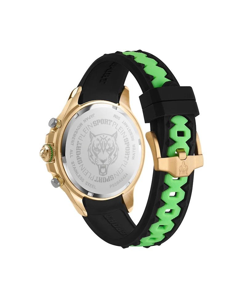 Plein Sport Mens Warrior Tech Chronograph Date Quartz Green Silicone Strap 47.5MM