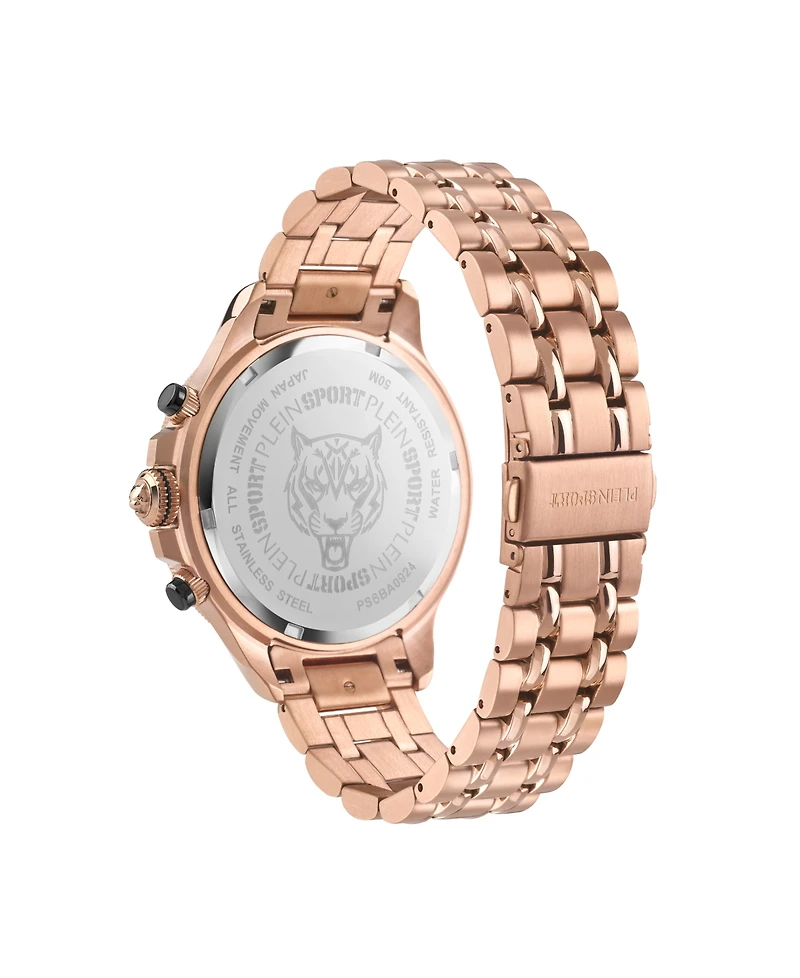 Plein Sport Mens Warrior Tech Chronograph Date Quartz Ip Rose Gold Bracelet 47.5mm