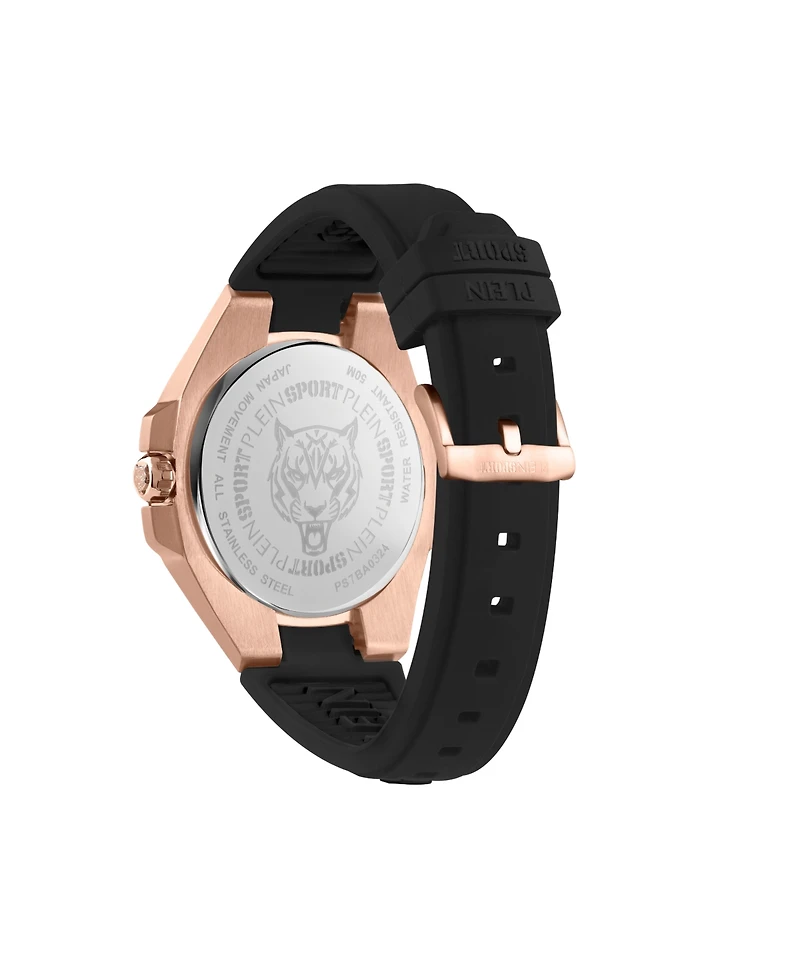 Plein Sport Mens Tigermaster 3 Hand Date Quartz Black Silicone Strap 47mm