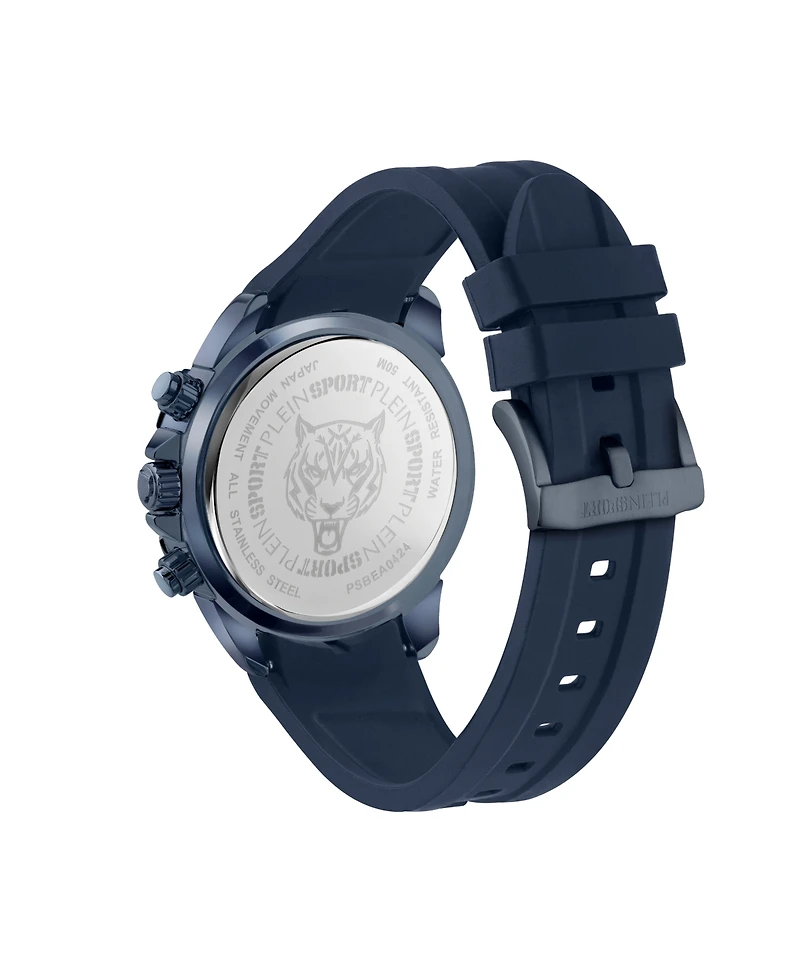 Plein Sport Mens Impact Chronograph Date Quartz Blue Silicone Strap 46MM